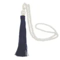 Lange Perlenkette mit dunkelblauer Seidenquaste Pulloverkette Damen eleganter Schmuck - Tintenblau