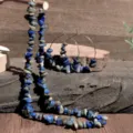 Boho beach style colorful stone chip necklace and large hoop earrings jewelry set. - Lapis Lazuli