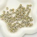 Goldene quadratische Buchstaben B Acrylperlen für DIY handgemachte Armbänder Halsketten Schmuck - 6x6mm (50 Stück/Packung) / Gold-B