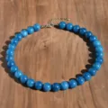Collana con perline in pietra naturale blu da donna, catena girocollo da 12mm. - Apatite Blu