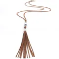 Largo collar de suéter con flecos de gamuza marrón, joyería colgante estilo bohemio. - Borla Marrón (N2063)