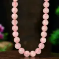 Natural rose quartz beaded necklace, 10mm pink crystal gemstone jewelry for women summer. - 10mm / Rose Quartz