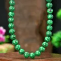 New Chinese style 10mm natural green stone beaded necklace elegant clavicle chain for women - 10mm / Malachite