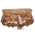 Set de pulsera de cuentas cristal multicapa, joya elástica chic para mujer elegante hoy! - Caqui (B1487-05)