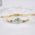 Bracciale intrecciato artigianale con fiori secchi blu stile bohémien regolabile donna - Blu Menta