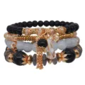 Pulsera de cuentas multicapa cristal elástico estilo bohemio joyería multihebra para mujeres - Negro (B1487-04)