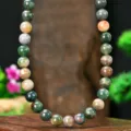 Natural gemstone beaded necklace for women, elegant 10mm round stone clavicle chain jewelry. - 10mm / India Agate