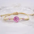 Bracciale intrecciato di fiori secchi fatti a mano boho palla di resina corda regolabile - 06 Rosa Rosso