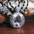 Vintage collana lunga da maglione con perline multistrato ciondolo doppio pesce argento - Design Pesce Gemelli (N2262)