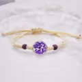 Bracciale intrecciato a mano fiori secchi stile bohémien regolabile perla di vetro gioielli - 04 Viola