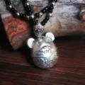Retro Thai Silber Stil Maus Anhänger lange Kette mit schwarzen Perlen ethnischer Schmuck - Glücksmaus Design (N2266)
