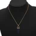Gold Hexagonal Crystal Pendant Necklace Women Fashion Simple Clavicle Chain Jewelry - Dark Blue Hexagonal Cylinder Stone Pendant Necklace (N2103-03)