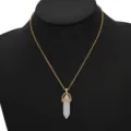 Gold chain necklace with a white hexagonal crystal pendant for women and girls daily wear. - White Hexagonal Cylinder Crystal Pendant Necklace (N2103-04)