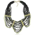 Multi-layer black bead statement necklace with gold accents, chic sweater chain jewelry. - Black Layered Beaded Style