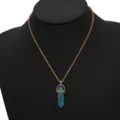 Gold chain necklace with a turquoise hexagonal pillar pendant, elegant crystal jewelry. - Teal Faux Turquoise Hexagonal Cylinder Pendant Necklace (N2103-06)