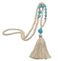 Bohemian wooden bead tassel necklace for women, handmade long sweater chain with turquoise. - Beige Tassel Irregular Turquoise Style (N2349-Y04)
