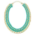 Chunky statement necklace with gold chain turquoise velvet ribbon and rhinestones for women. - Velvet Interwoven Pave Rhinestone Style (N1564)