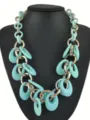 Chunky mint green link statement necklace multi layer sweater chain fashion jewelry for women - Mint Green Resin Ring Interwoven Blue Style (N1683-1 Blue)