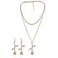Golden multi-layer rose necklace and earrings set, elegant fashion jewelry for women. - Gold Rose Double Layer Necklace Earrings Set (SZ053)