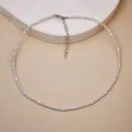 Crystal and pearl mix beaded choker necklace, stylish clavicle chain for women fashion. - White