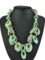 Mint green chunky chain statement necklace gold tone resin links fashion jewelry accessory - Mint Green Resin Big Ring Buckle Interlaced Style (N1683-3 Green)
