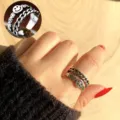 Thai Silver Double Layer Smiley Face Open Ring Vintage Hip Hop Style Fashion Finger Ring - Adjustable Open / Double Layer Smile Face Style (R1348B)