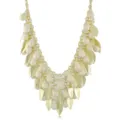 Gold chain statement necklace with cream teardrop beads and gold leaf charms for women. - Off-White Tear Drop Bead Leaf Pendant Style (N1530-2 Off-White)