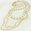 Multi-layer gold chain necklace with white square stone inlay, trendy fashion jewelry accessory. - Gold Chain White Square Inlaid Style (N1455)