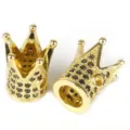 Vergoldete Kronen Perlen mit schwarzen Zirkonia Steinen fur die DIY Schmuckherstellung - Große Krone / 2 Stück/Packung (7mm Durchmesser 12mm Höhe) / Gold