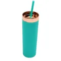 16oz matter türkisgerader Becher mit Roségolddeckel und Strohhalm für Getränke - Blaugrün