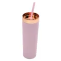 16oz matter rosa Becher mit Roségolddeckel und Strohhalm, doppelwandiger Plastikbecher Detail - Lavendel