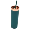 Matte dark green 16oz straight tumbler with rose gold lid and straw, double wall plastic water cup. - Army Green