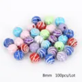 Bunte gestreifte Acryl Perlen rund fuer DIY handgemachte Armbänder Schmuckherstellung 8mm - Durchmesser 8mm / 100 Stück Set / Zufällige Mischfarben