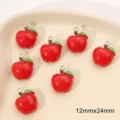 Ciondoli mela rossa in resina fai da te creazione gioielli 12x24mm accessori carini per bracciale - Mela con Foglia Verde / 1 Pezzo/Confezione / Rosso