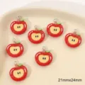 ciondoli mela rossa in resina 21x24mm perline carine pendente fai da te accessori per gioielli - Mela Sorridente / 1 Pezzo/Confezione / Rosso