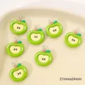 Green Apple Resin Charms DIY Pendants 21x24mm Cute Craft Beads Jewelry Accessories Set - Smiley Apple / 1 Piece / Green