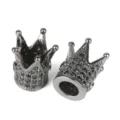 Kupfer schwarze Zirkon Krone DIY Charm Abstandhalter Perle für handgemachte Schmuck Armband - Große Krone / 2 Stück/Packung (7mm Durchmesser 12mm Höhe) / Gunmetal