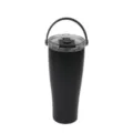 Edelstahl Isolierbecher Detail in mattem Schwarz mit klarem Deckel und stabilem Tragegriff. - 850ml / Schwarz