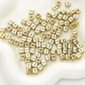 Goldene quadratische Acryl-Buchstabenperlen für DIY handgemachte Armbänder und Ketten - 6x6mm (50 Stück/Packung) / Gold-I