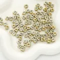 Goldene quadratische Acryl Buchstaben Perlen fuer DIY handgemachte Armband Schmuck Zubehoer - 6x6mm (50 Stück/Packung) / Gold-N