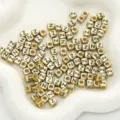 Goldene quadratische Buchstabe Z Acryl Perlen DIY Schmuck Armband Halskette Zubehör - 6x6mm (50 Stück/Packung) / Gold-Z