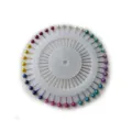 Colorful pearl head straight pins set with circular plastic storage wheel for sewing craft. - Wheel Pearl Pins