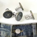 Removable adjustable jeans buttons replacement metal denim waist tightener snap pins set. - Random Color