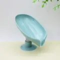 Leaf shaped soap dish with suction cup drain holder for bathroom kitchen home storage use. - Green