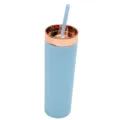 16oz straight straw tumbler detail view, frosted light blue plastic cup with rose gold lid - Light Blue