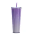 Farbverlauf lila 750ml doppelwandiger Kunststoff Becher mit Strohhalm fuer Sommergetraenke. - Irisierendes Weiß Lila-Farbverlauf