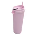 Roze dubbelwandige kunststof beker met rietje en deksel, ideaal voor outdoor en dagelijks gebruik. - Lichtpaars 42685