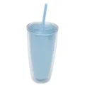 Doppelwandiger isolierter Plastikbecher mit Strohhalm hellblau Trinkbecher fur Alltag - Hellblau