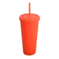 Bicchiere in plastica opaca 710ml a doppia parete con cannuccia per uso quotidiano - 24oz / Arancione