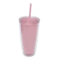 Doppelwandiger isolierter Kunststoffbecher mit rosa Strohhalm Detailansicht Sommer Becher - Barbie-Rosa